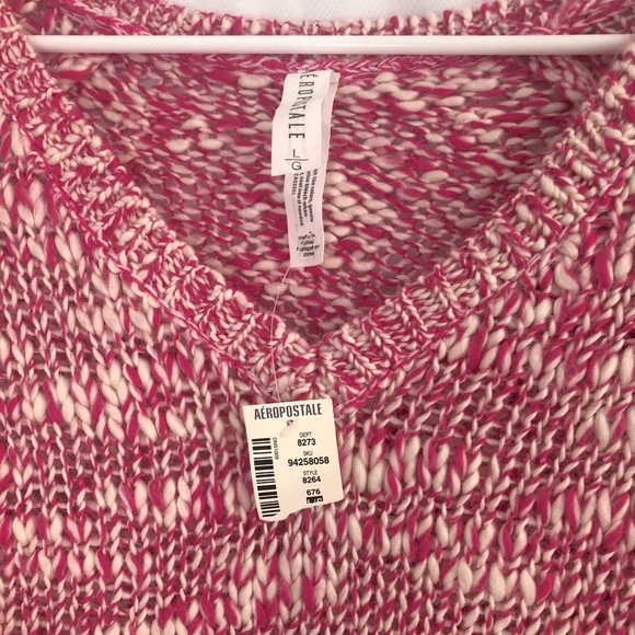 Aeropostale Hot Pink Cream Speckled Wool Chunky Knit V-Neck Sweater Large NWT - Picture 8 of 10